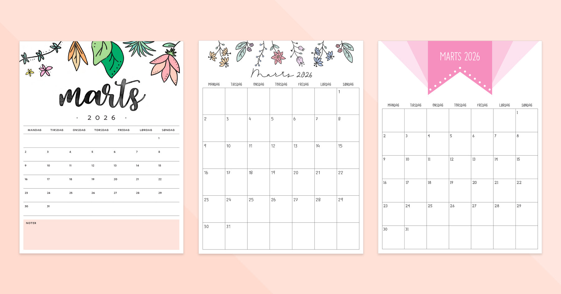 kalender dansk marts 2026