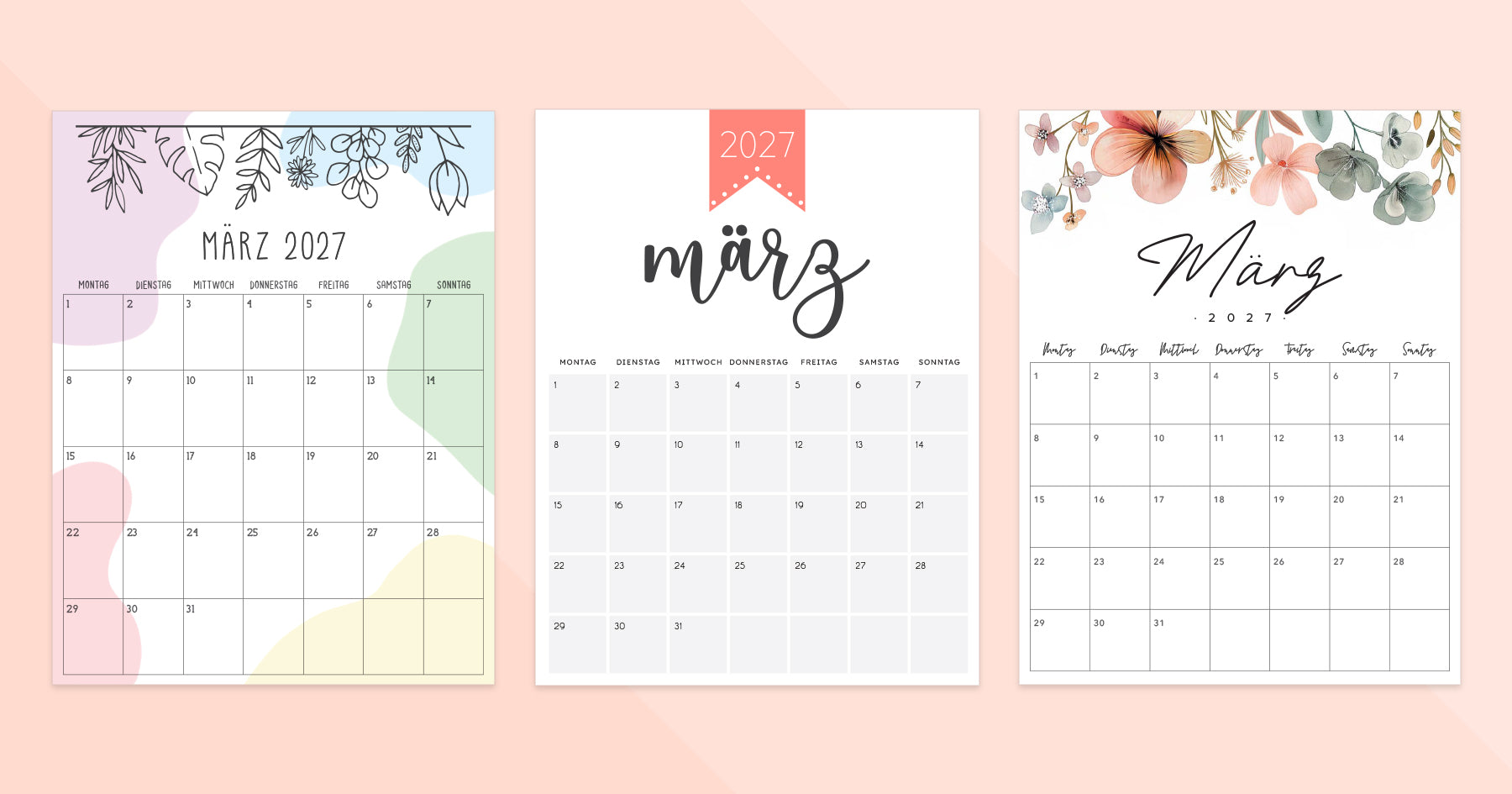 kalender märz 2027 zum ausdrucken