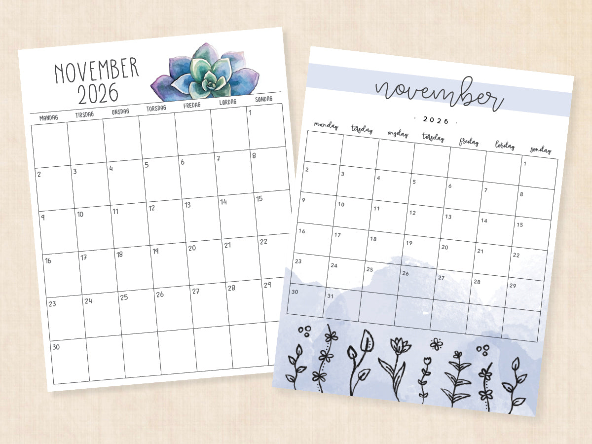kalender november 2026 skabelon