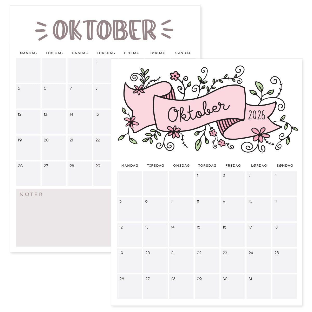 kalender dansk oktober 2026