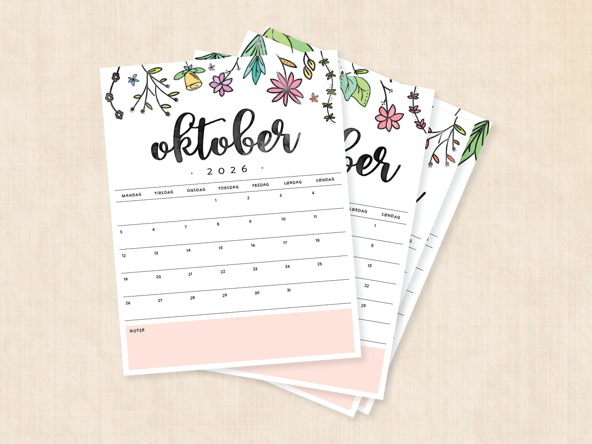 kalender oktober 2026 print selv