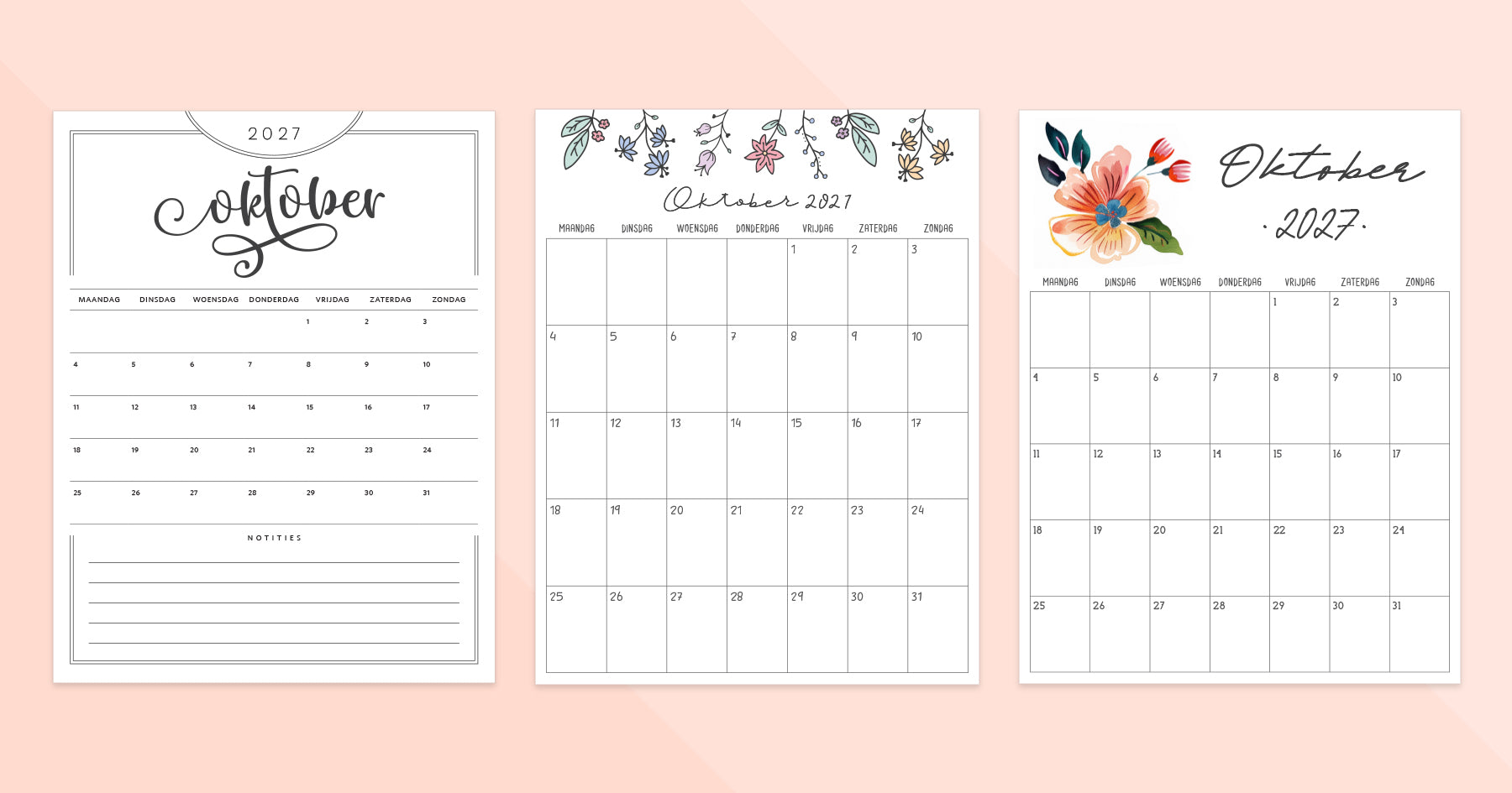 kalender oktober 2027 afdrukken