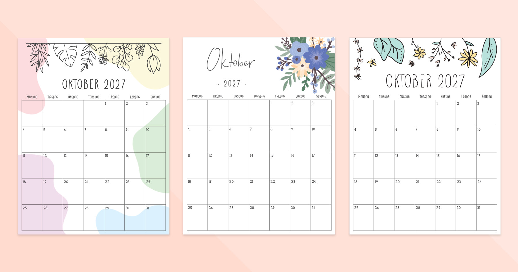 kalender oktober 2027 print selv