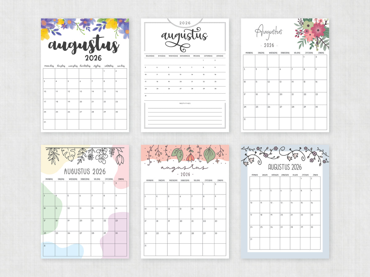 kalender printen augustus 2026