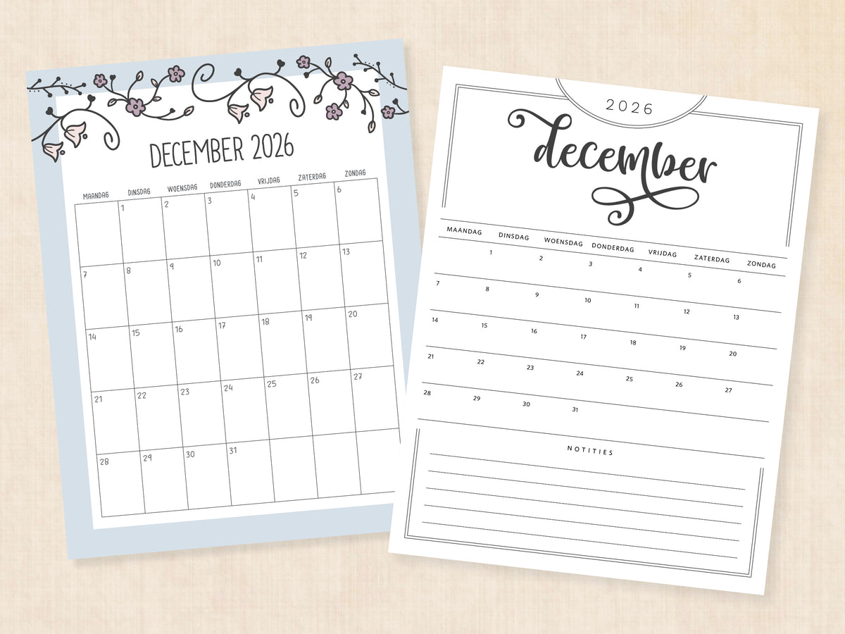 kalender printen december 2026