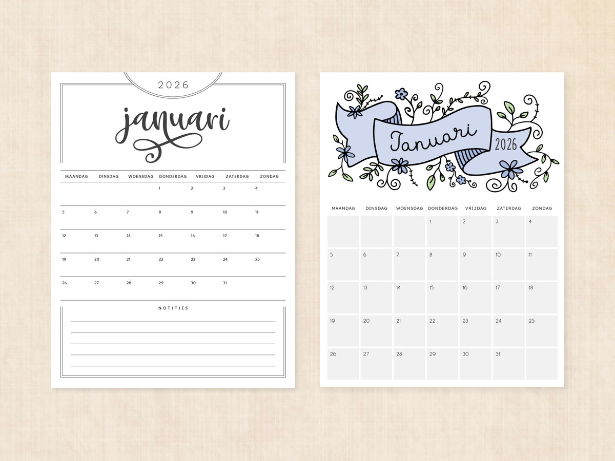 kalender printen januari 2026