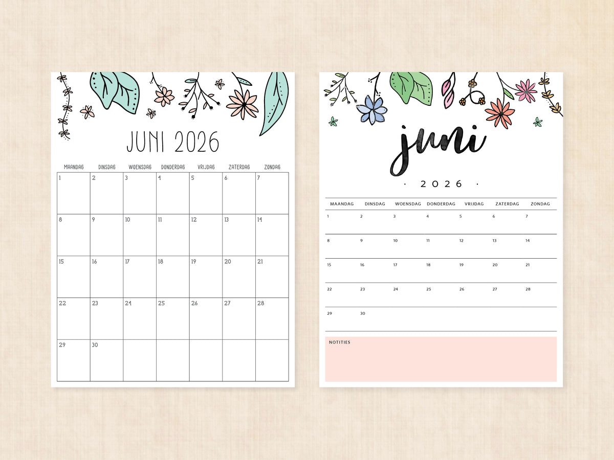 kalender printen juni 2026