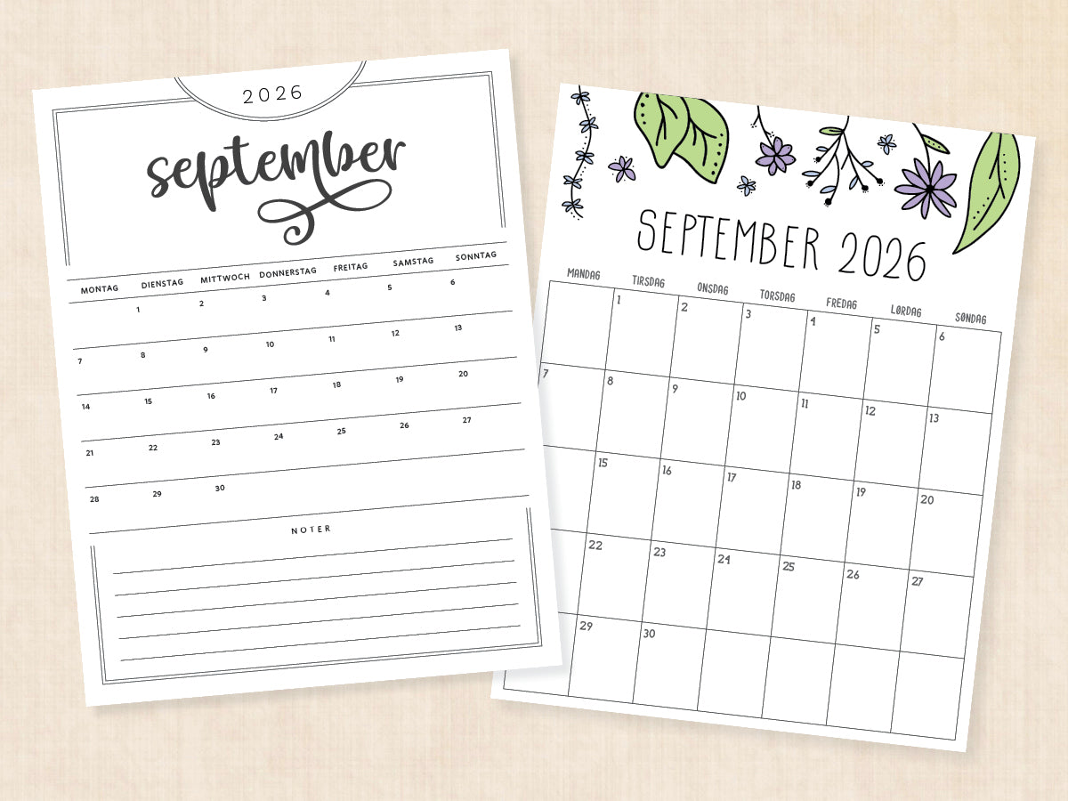 kalender september 2026 print selv