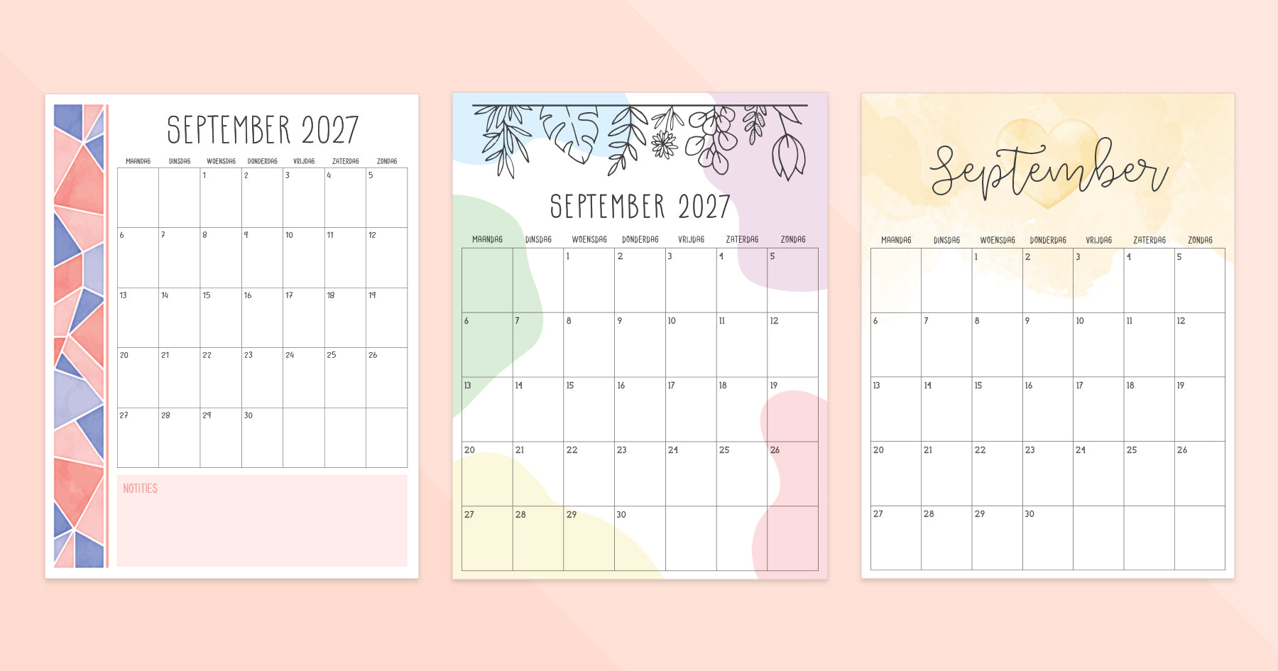 kalender september 2027 afdrukken