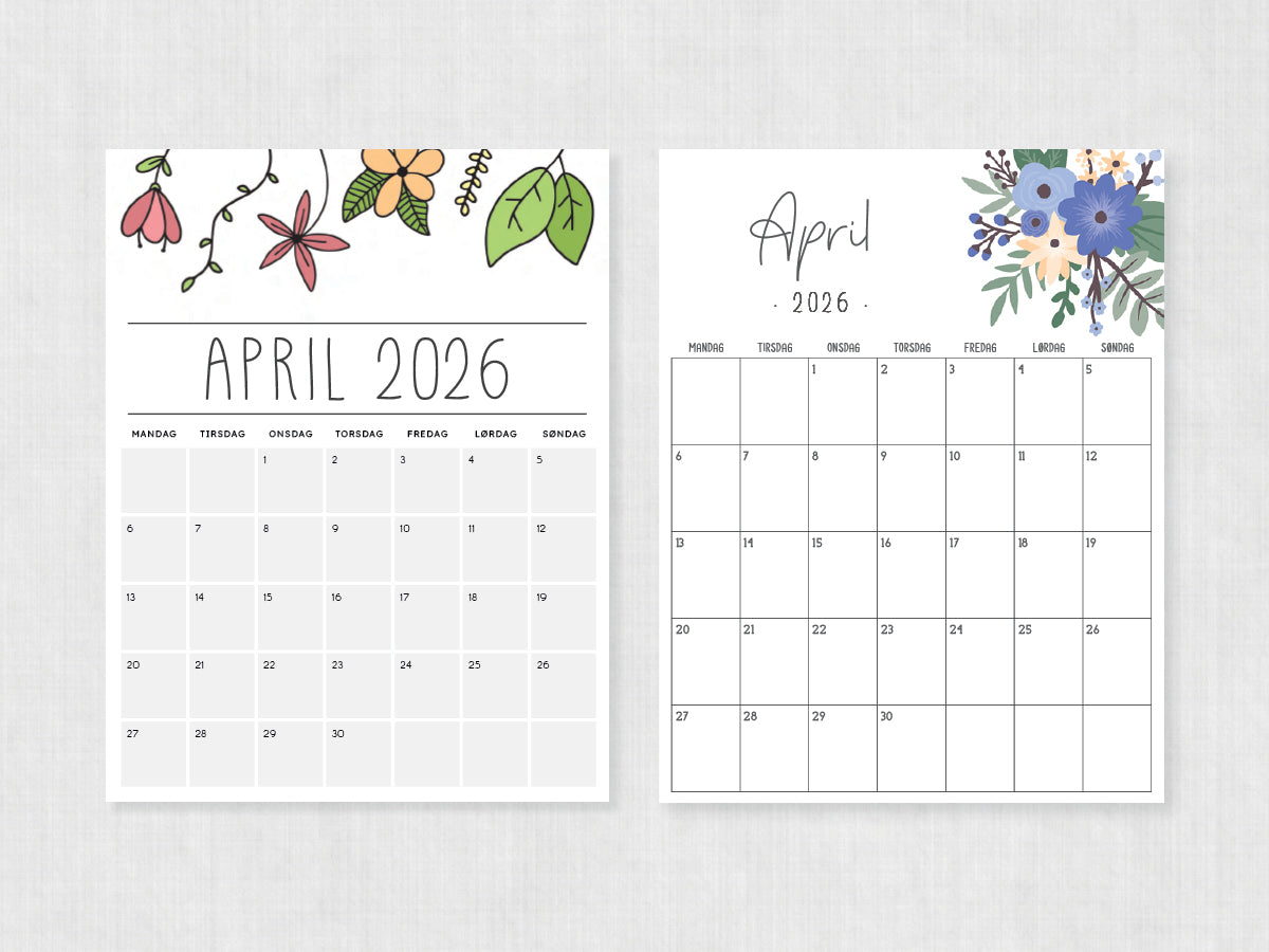 kalender til print april 2026