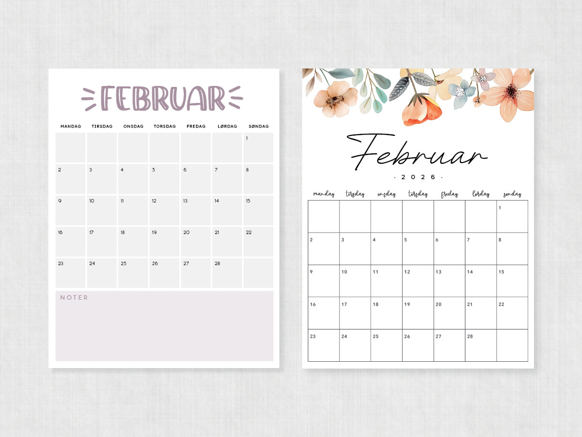 kalender til print februar 2026