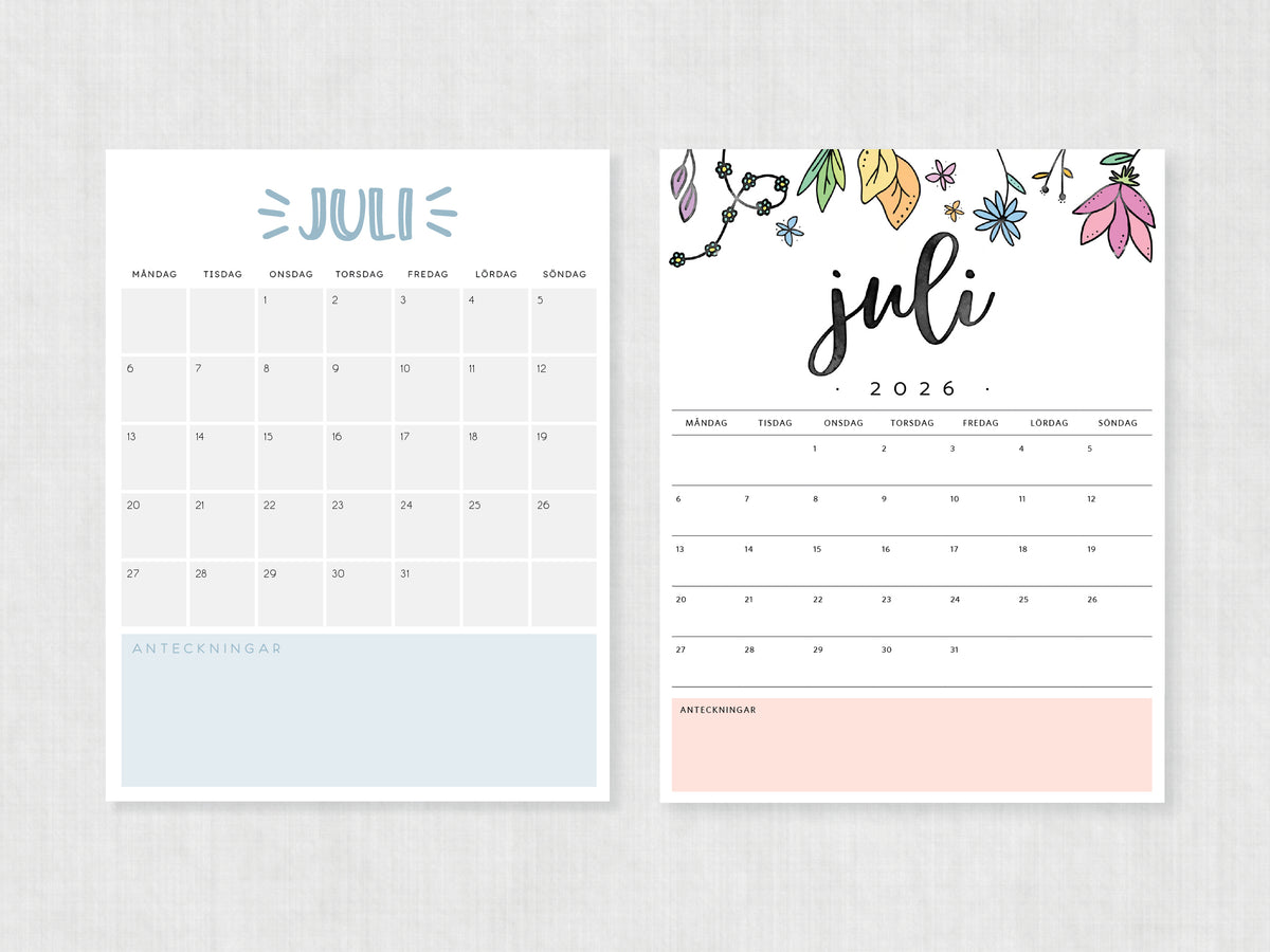 kalender juli 2026 utskrift