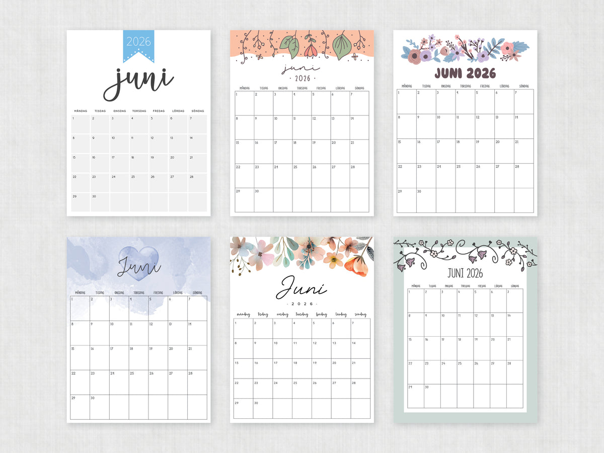 kalender juni 2026 utskrift
