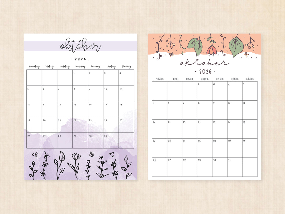 kalender oktober 2026 utskrift