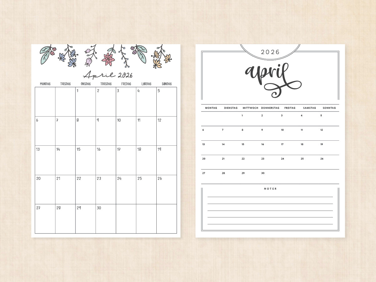 kalenderskabelon april 2026