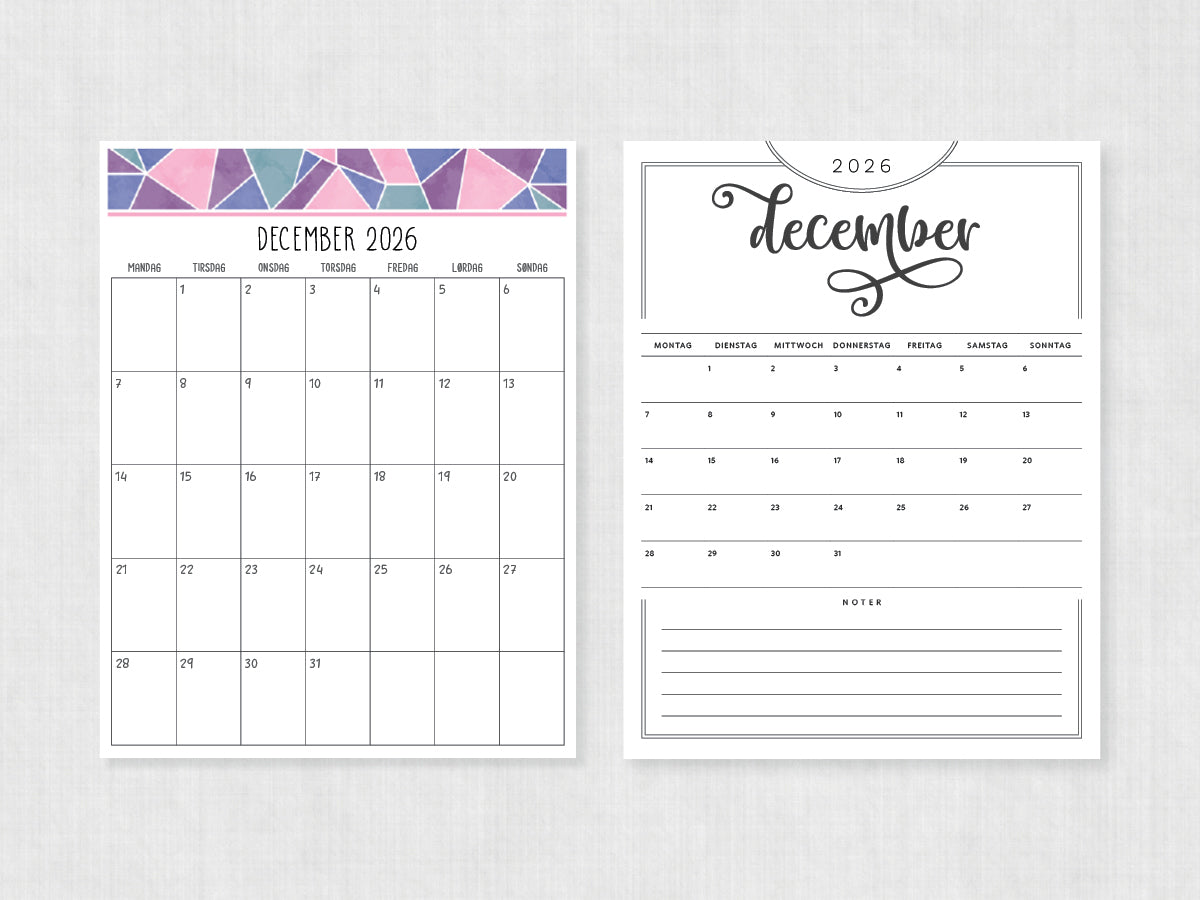 kalenderskabelon december 2026