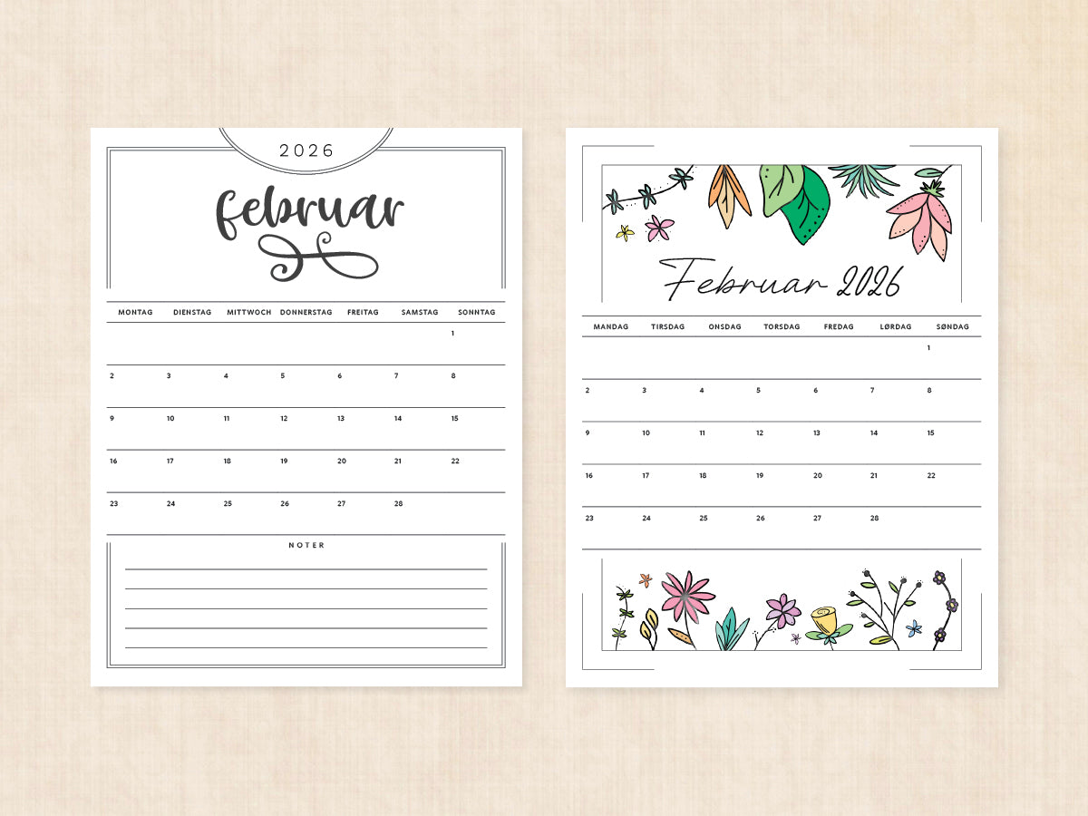kalenderskabelon februar 2026