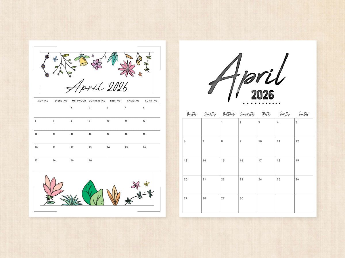 leerer kalender april 2026