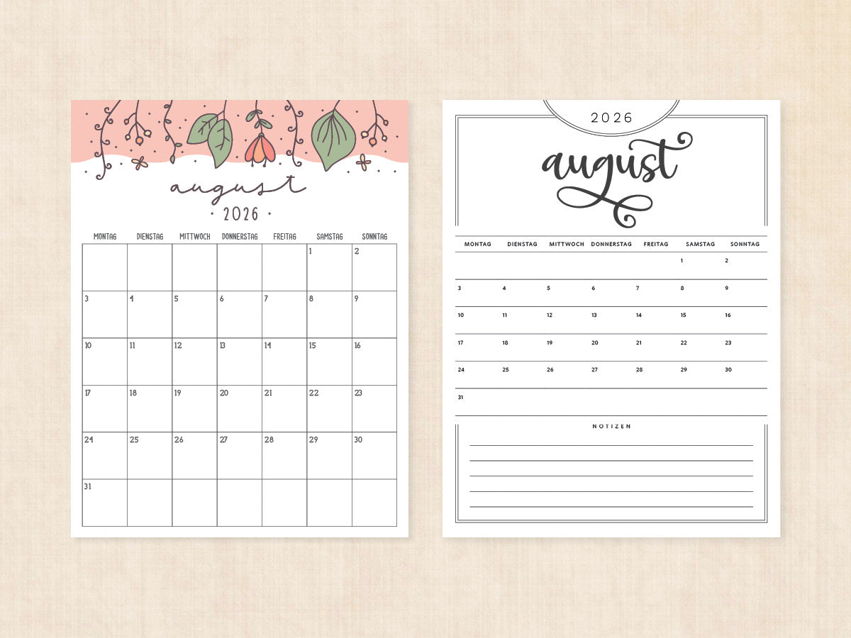 leerer august 2026 kalender