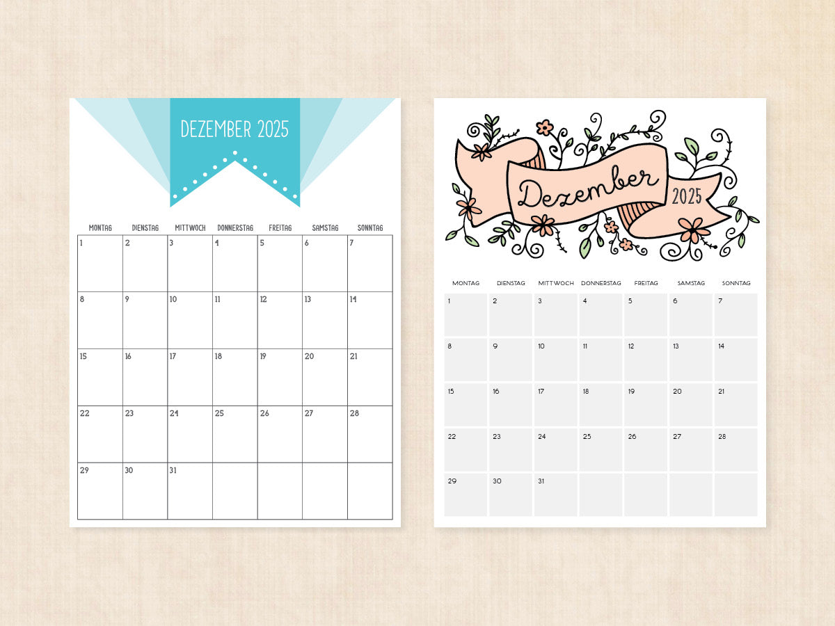 leerer kalender dezember 2025