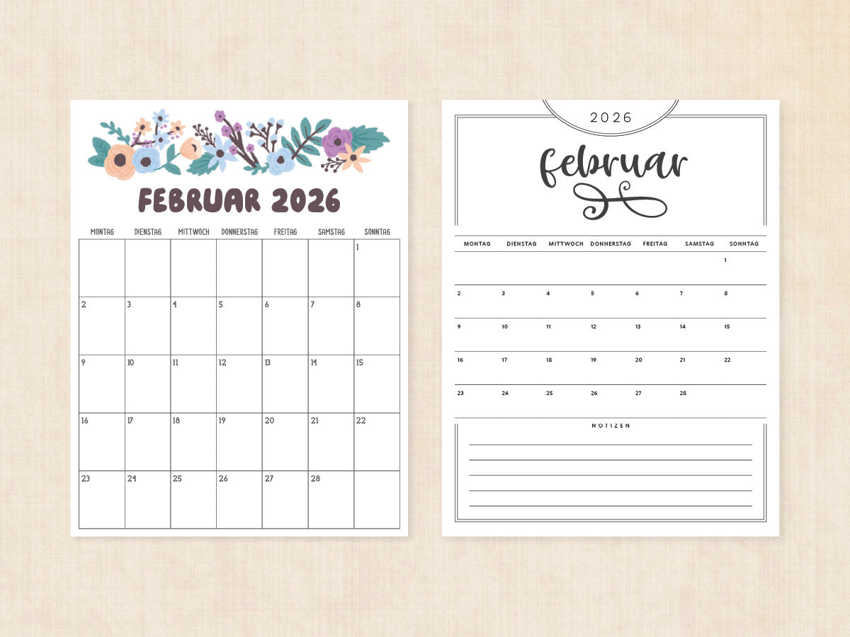 leerer kalender februar 2026
