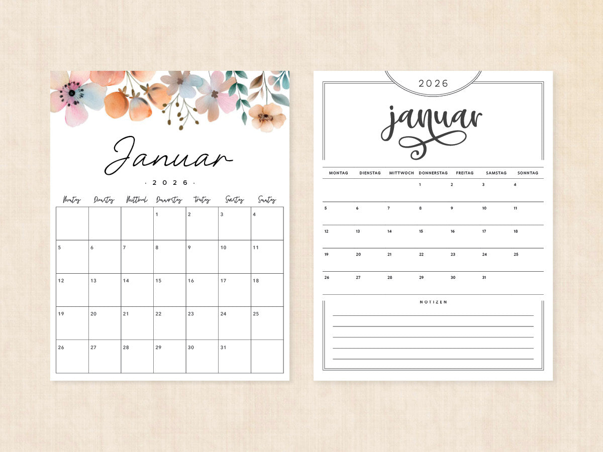 leerer kalender januar 2026