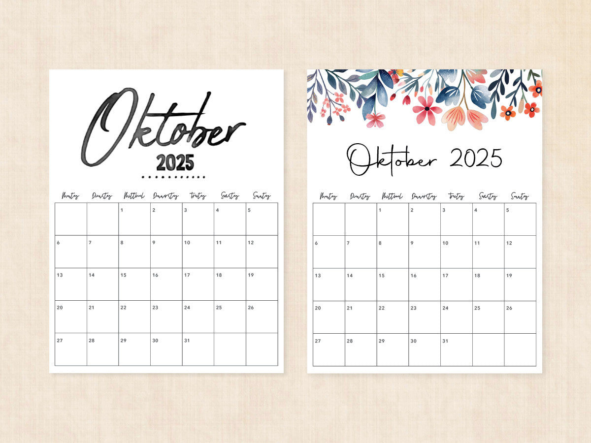 leerer kalender oktober 2025