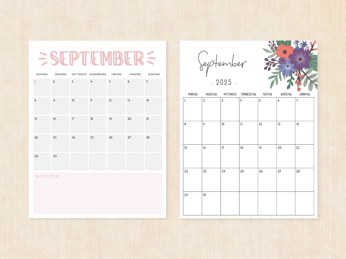 leerer kalender september 2025