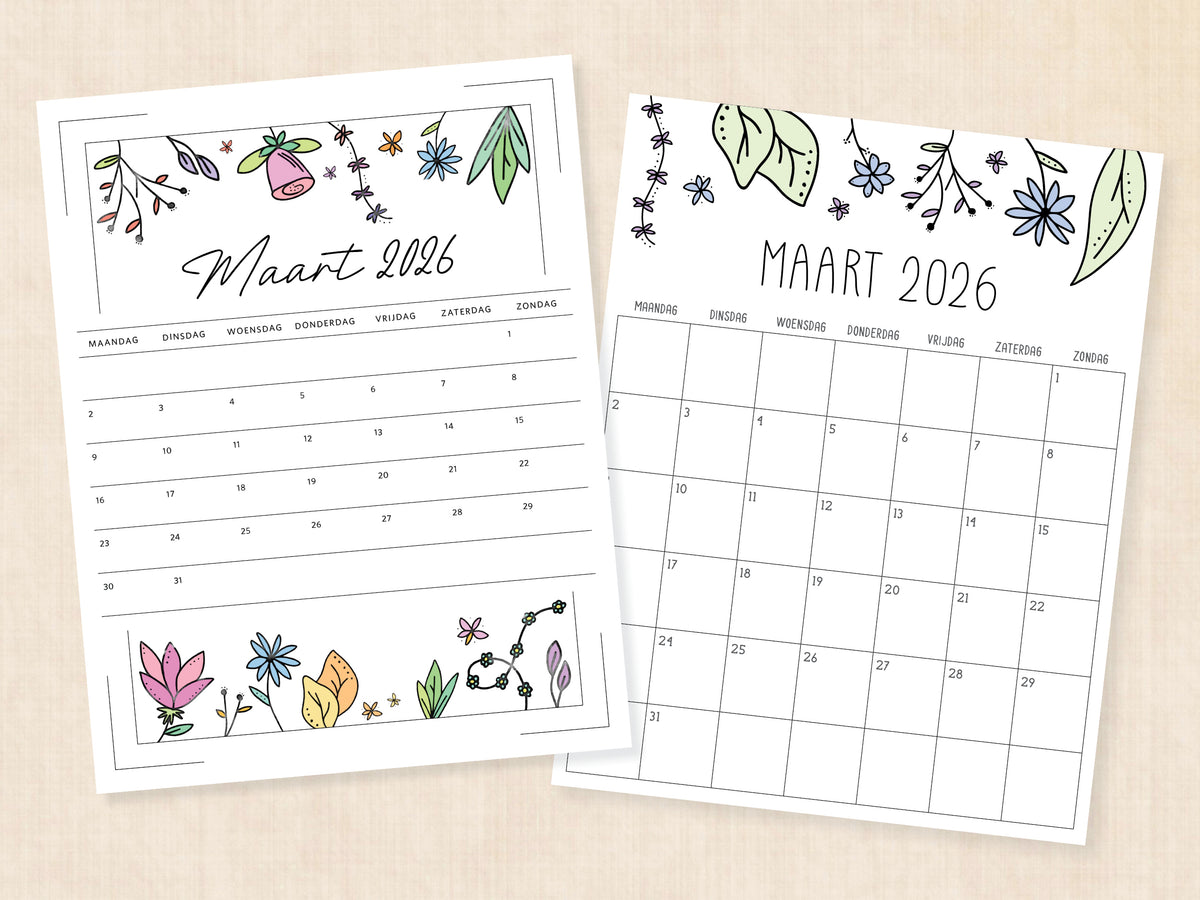 maandkalender maart 2026