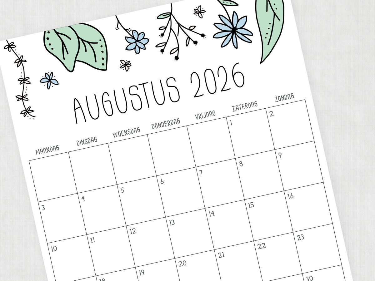 maandskalender augustus 2026