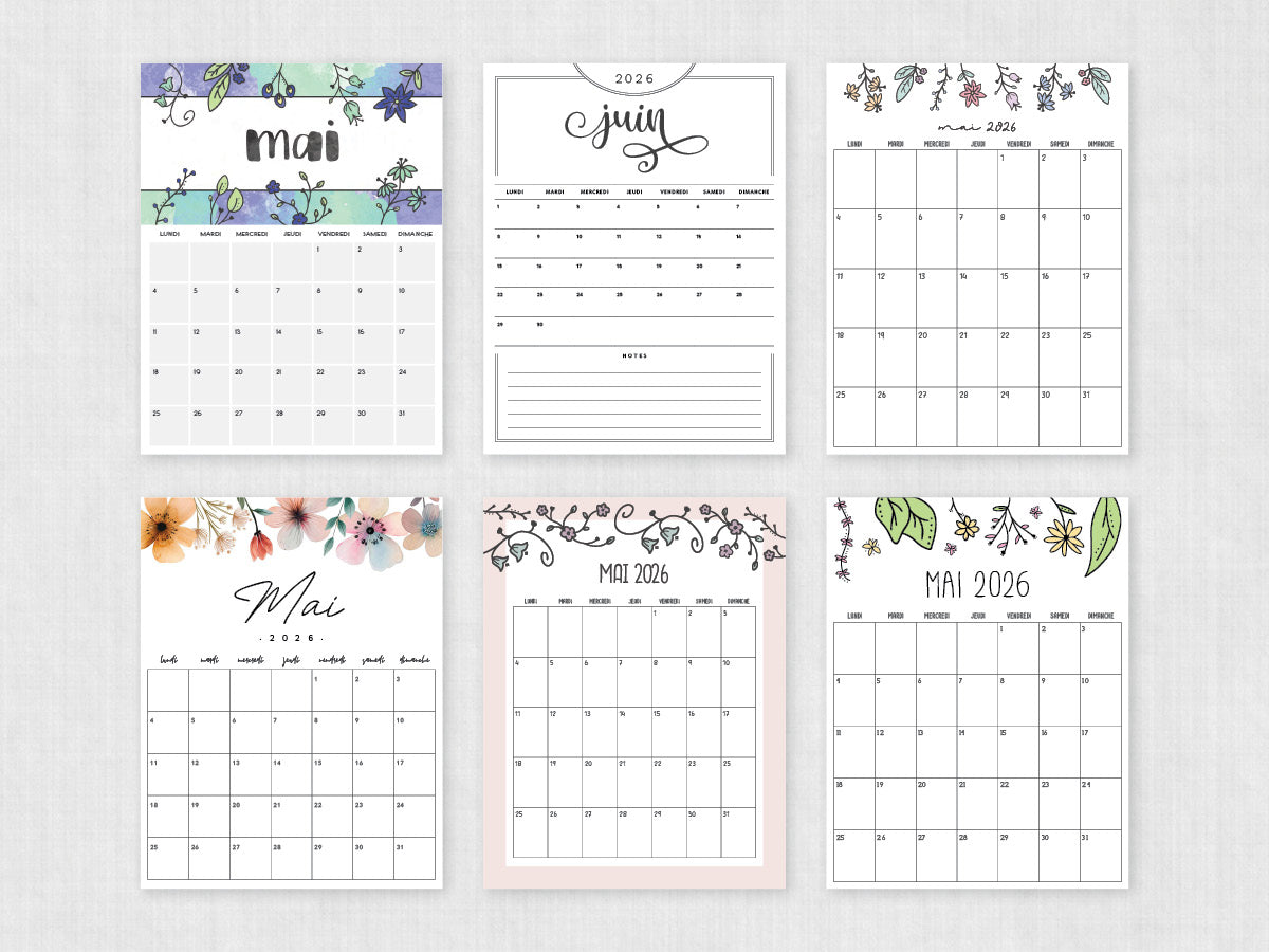 mai 2026 calendrier imprimable