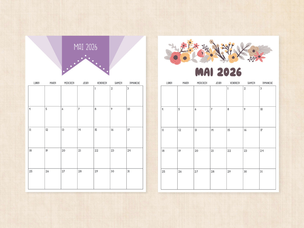 mai 2026 calendrier vierge