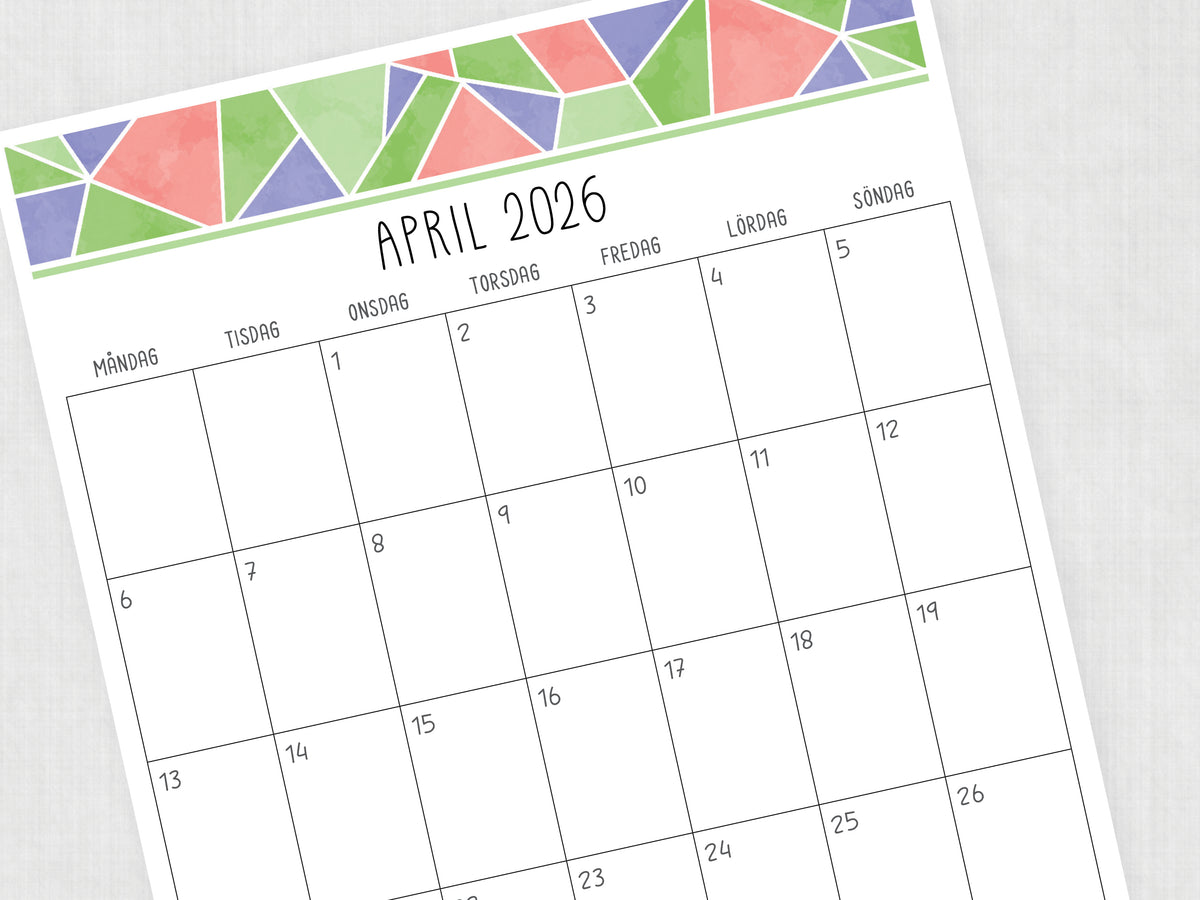 månadskalender april 2026