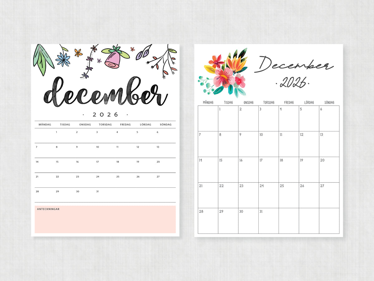 månadskalender december 2026