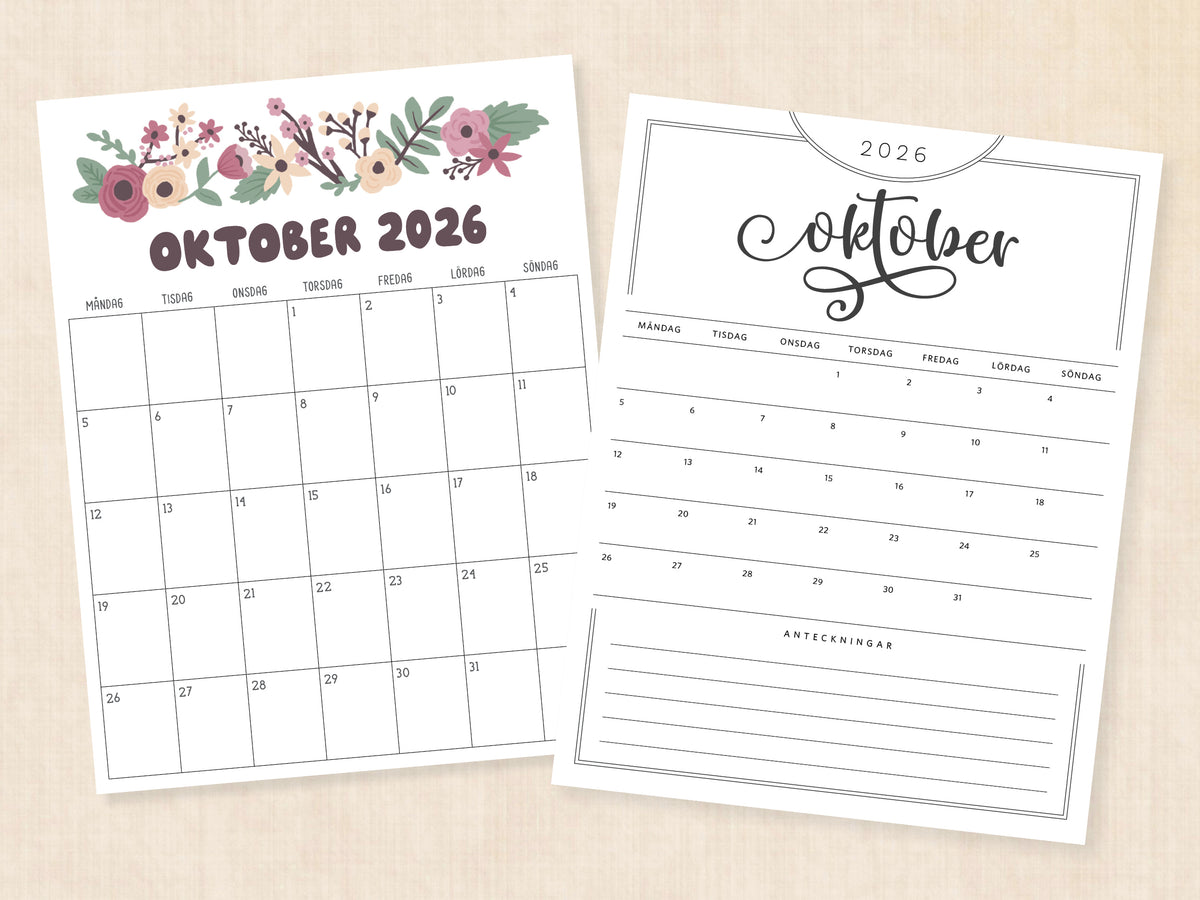 månadskalender oktober 2026