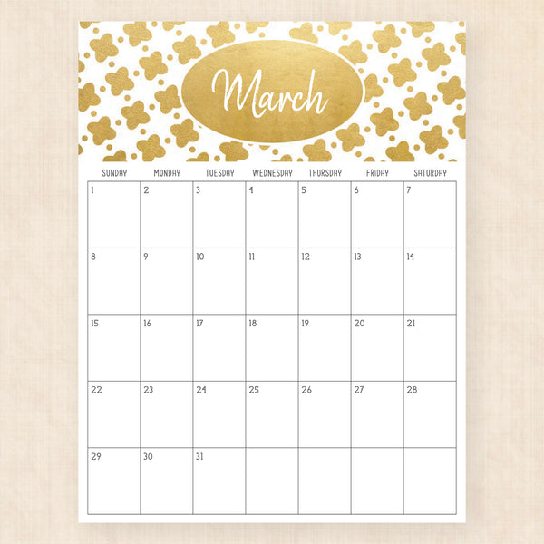 march 2026 calendar golden glamour