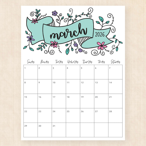 march 2026 calendar luminous lillies