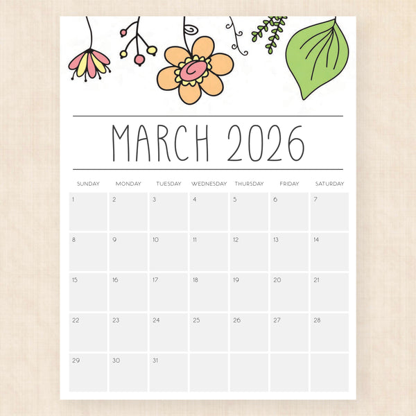 march 2026 calendar opulent orchids