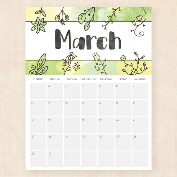 march 2026 calendar brilliant blossoms