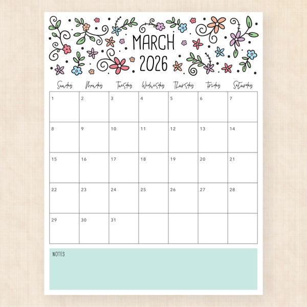 march 2026 calendar lovely lillies