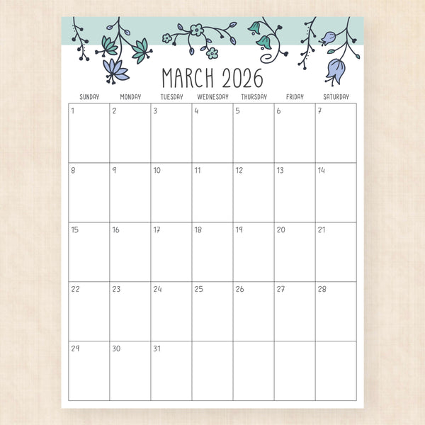 march 2026 calendar sunlight solace