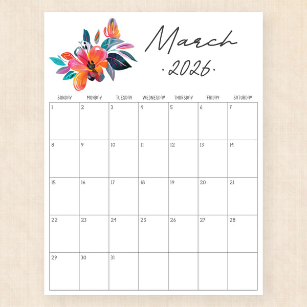 march 2026 calendar tropical treasure