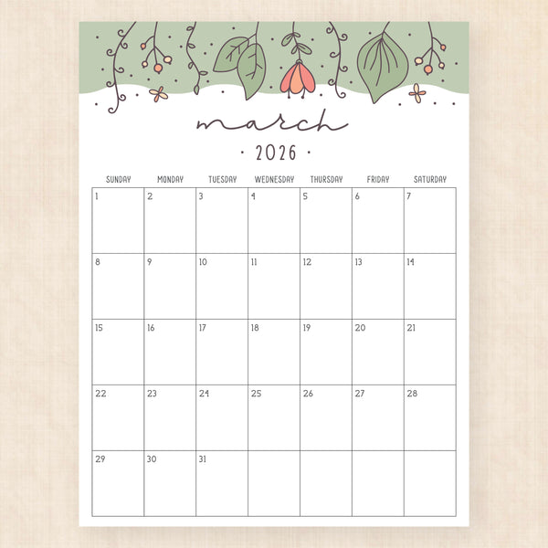 march 2026 calendar tropical treasure