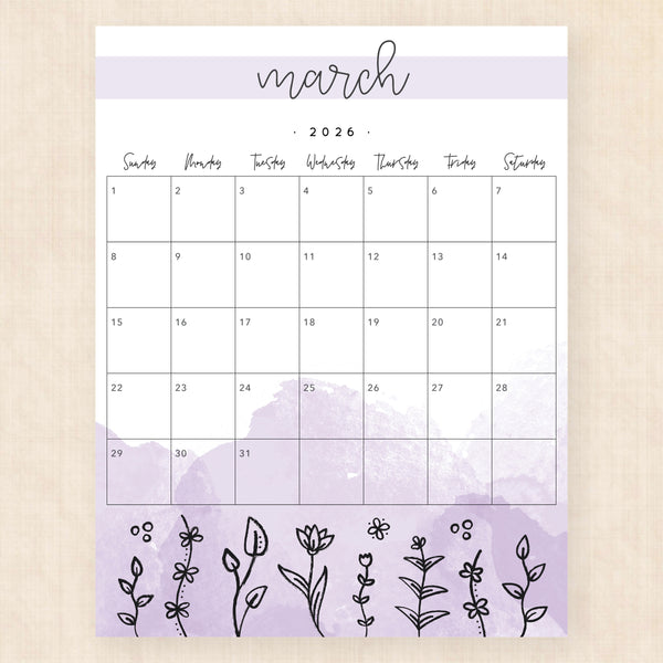 march 2026 calendar springtime splash