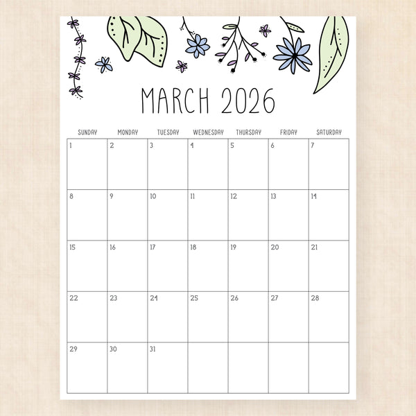 march 2026 calendar rhododendron rain