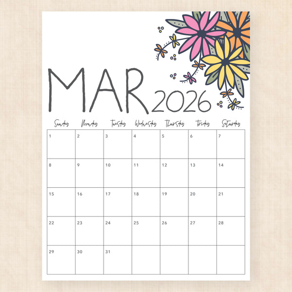 march 2026 calendar dapper daisies