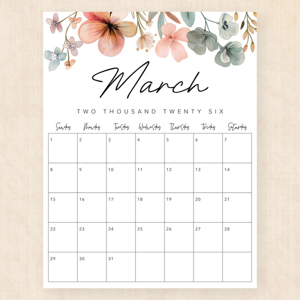 march 2026 calendar lush lagoon