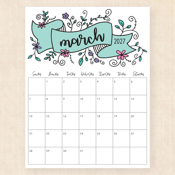 march 2027 calendar luminous lillies