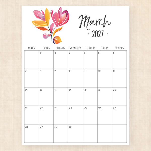 march 2027 calendar hibiscus harmony