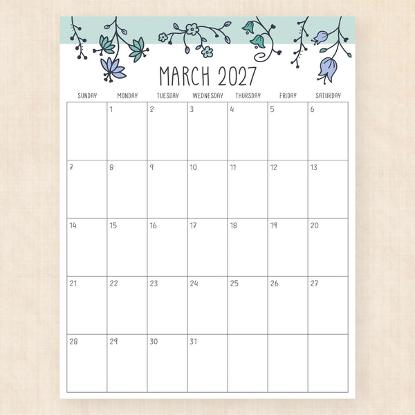 march 2027 calendar sunlight solace